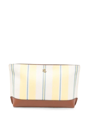 Lauren Ralph Lauren striped leather-trim clutch bag - Neutrals