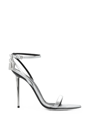TOM FORD padlock-embellished metallic-effect sandals - Silver