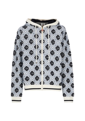 Casablanca monogram-knit zip-up hoodie - White