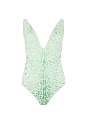 Roberto Cavalli jaguar-print V-neck swimsuit - Green