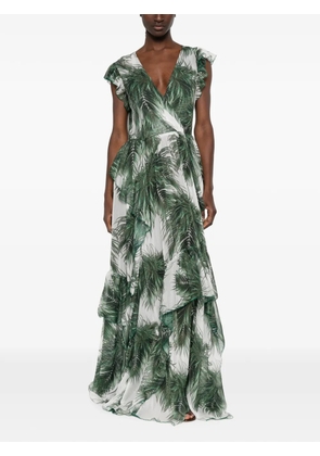 Marco Bologna palm-print ruffled maxi dress - White