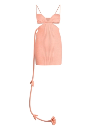 Off-White flower ribbon ribbed minidress - Orange