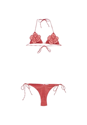 Oséree floral-applique glitter-effect bikini - Red