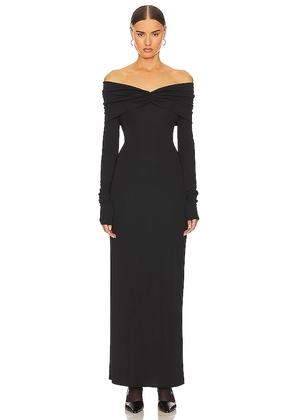 Helsa Matte Jersey Off Shoulder Maxi Dress in Black. Size L. Also in M, S, XL, XS, XXS.