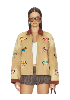 Found Lariat Horse Embroidered Work Jacket in Beige. Size L. Also in M, S, XL, XS.
