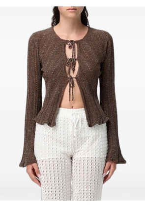 TWINSET metallic-thread tie-fastening cardigan - Brown