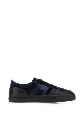Santoni leather suede-panel sneakers - Blue