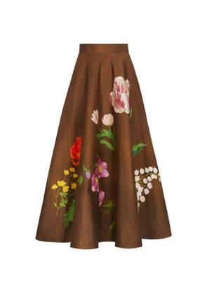 Oscar de la Renta botanical-print midi skirt - Brown