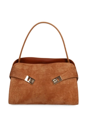 Ferragamo medium Hug Soft croc-effect suede shoulder bag - Brown