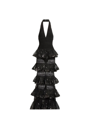 Elie Saab sequin-embellished ruffled maxi dress - Black