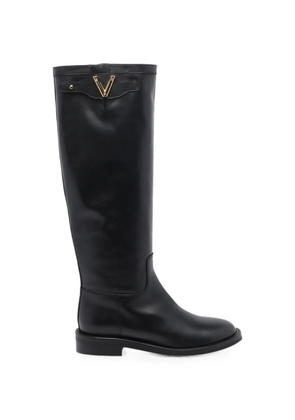 Via Roma 15 logo-plaque knee-high boots - Black