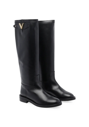 Via Roma 15 logo-plaque knee-high boots - Black