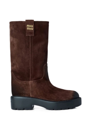 Miu Miu round-toe suede boots - Brown
