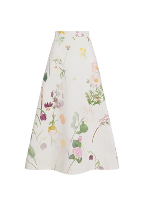 Oscar de la Renta botanical-print denim skirt - White
