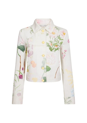 Oscar de la Renta botanical-print denim jacket - White