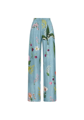 Oscar de la Renta floral-print silk palazzo pants - Blue