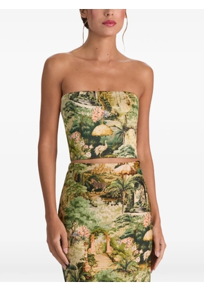 alice + olivia Ceresi landscape-print smocked bandeau top - Green