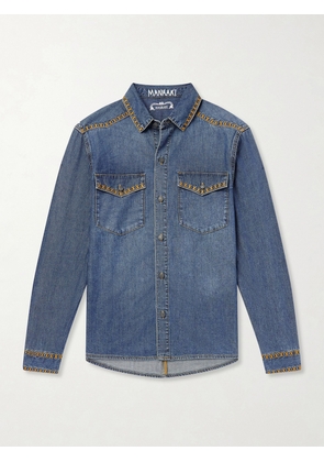 MANAAKI - Tukutuku Embroidered Denim Shirt - Men - Blue - XS