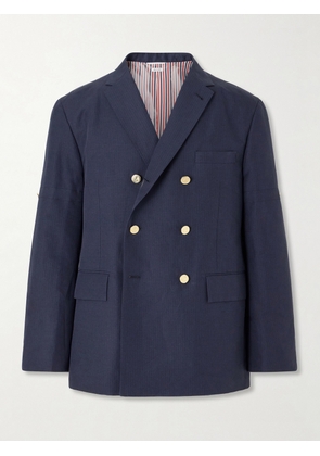 Thom Browne - Double-Breasted Striped Cotton and Linen-Blend Blazer - Men - Blue - 2