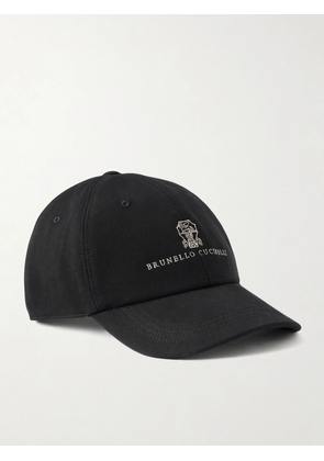 Brunello Cucinelli - Logo-Embroidered Leather-Trimmed Cotton-Twill Baseball Cap - Men - Black - S