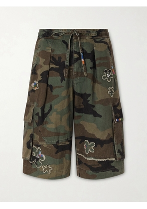 NAHMIAS - Wide-Leg Printed Cotton Shorts - Men - Green - UK/US 28