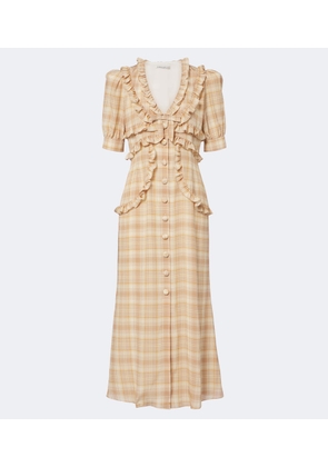 Alessandra Rich Ruffled plaid silk midi dress