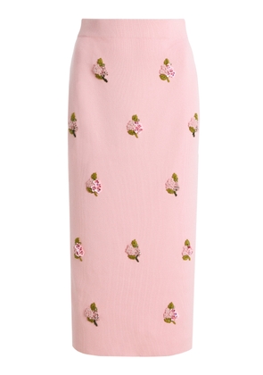 Carolina Herrera Embroidered Silk-Cotton Midi Pencil Skirt  - Moda Operandi