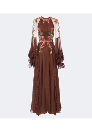 Costarellos Embellished floral-applique silk gown