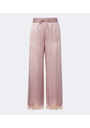 Valentino Lace-trimmed silk crepe satin wide-leg pants