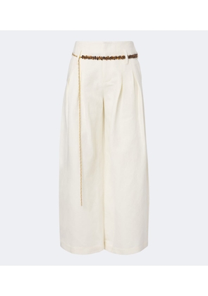 Xu Zhi Belted pleated silk and linen wide-leg pants