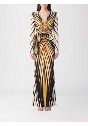 ROBERTO CAVALLI Slim Fit Abstract Print Long-Sleeved Sheath Gown