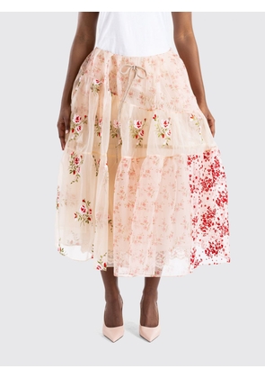 SIMONE ROCHA Floral Print Crêpe Midi Skirt with a Flared Shape and Drawstring