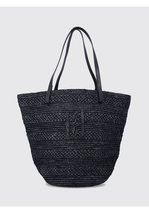 BY MALENE BIRGER Raffia Shoulder Bag with Leather Handles and Embroidered Logo