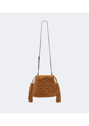 Etro Kalispera Small embroidered suede clutch