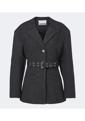 Ganni Belted wool and cashmere-blend blazer