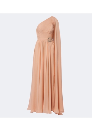 Elie Saab Embellished plisse one-shoulder silk gown
