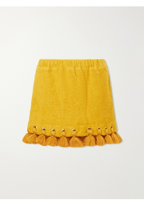 Cap d’Antibes - Georgia Embellished Organic Cotton-terry Mini Skirt - Yellow - x small,small,medium,large,x large