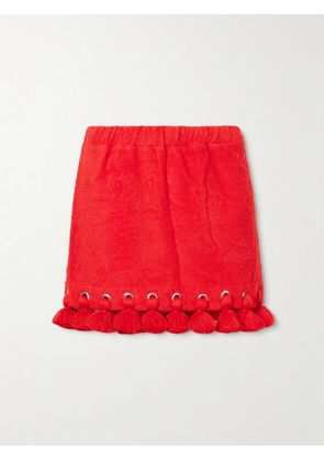 Cap d’Antibes - Georgia Embellished Organic Cotton-terry Mini Skirt - Red - x small,small,medium,large,x large