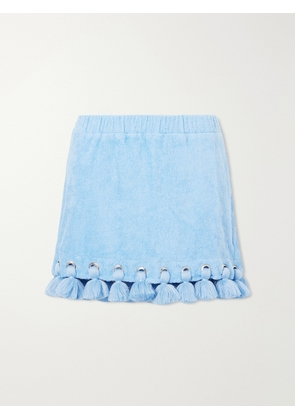 Cap d’Antibes - Georgia Embellished Organic Cotton-terry Mini Skirt - Blue - x small,small,medium,large,x large