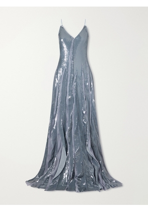 Marmar Halim - Pleated Sequined Chiffon Gown - Blue - EU 34,EU 36,EU 38,EU 40,EU 42,EU 44,EU 46
