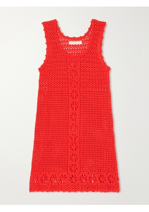 Terry Puesto - Poolside Scalloped Crocheted Organic-cotton Mini Dress - Red - XS/S,S/M,M/L,L/XL