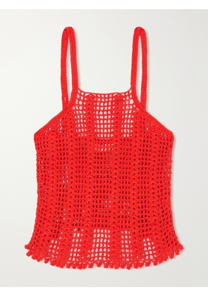 Terry Puesto - Tuffo Crocheted Organic-cotton Tank - Red - XS/S,S/M,M/L,L/XL