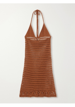 Terry Puesto - Cece Crocheted Organic-cotton Halterneck Midi Dress - Brown - XS/S,S/M,M/L,L/XL