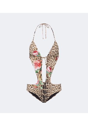 Roberto Cavalli Leopard-print cutout swimsuit