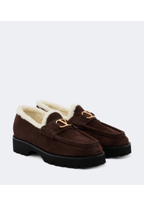 Valentino Garavani VLogo shearling-trimmed suede platform loafers
