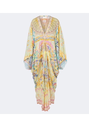Camilla Floral embellished draped silk kaftan