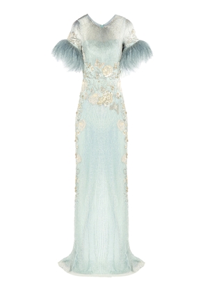 La Fuori Crystal Feather Dreamscape Embellished Tulle Gown - Moda Operandi
