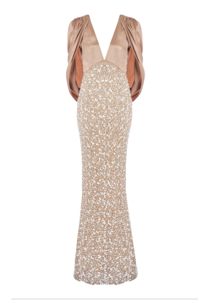 La Fuori Genevieve Nude Lace Embellished Satin-Mesh Gown - Moda Operandi