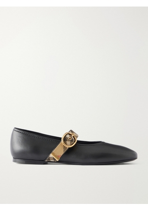 Burberry - Check-trimmed Leather Mary Jane Ballet Flats - Black - IT35,IT36,IT36.5,IT37,IT37.5,IT38,IT38.5,IT39,IT39.5,IT40,IT40.5,IT41