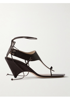 CHRISTEN - Edge T-strap 75 Textured Leather Sandals - Brown - IT36,IT37,IT37.5,IT38,IT38.5,IT39,IT39.5,IT40,IT41,IT42